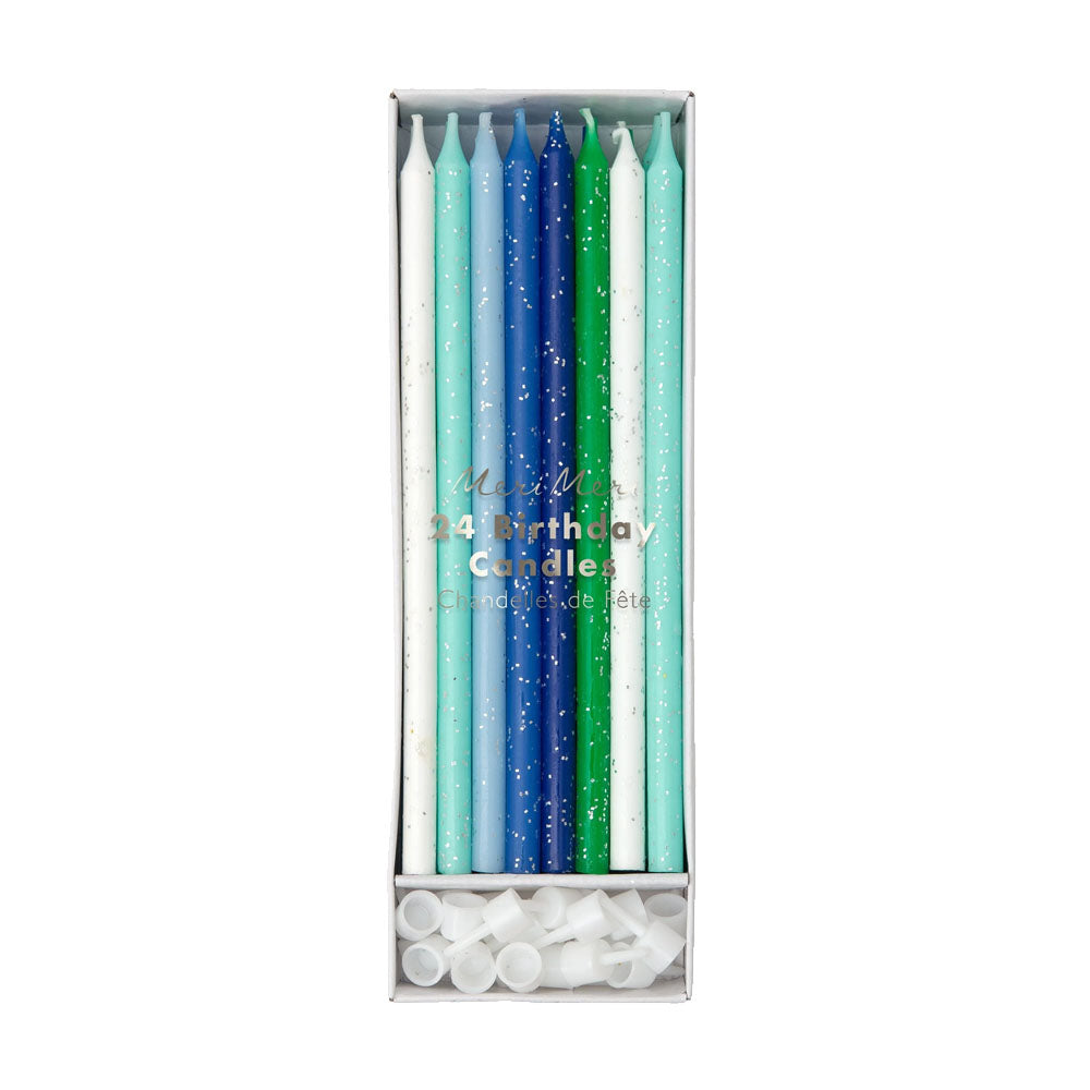 Blue and Gold Glitter Straight Candles