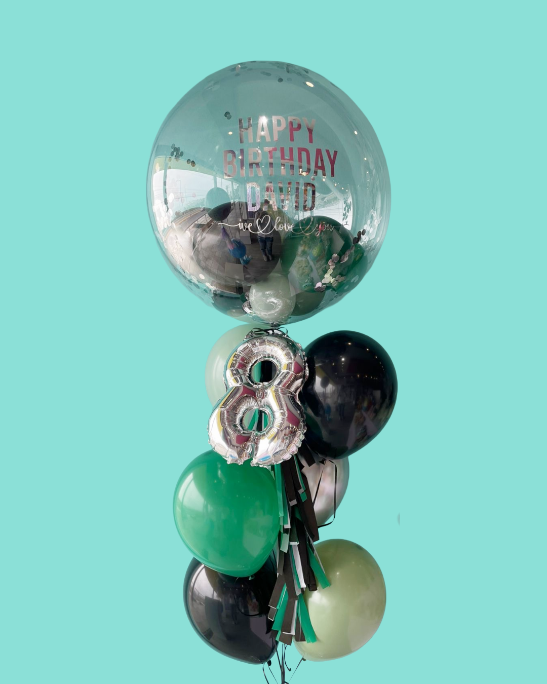 Bouquet Verde con Globitos y Número