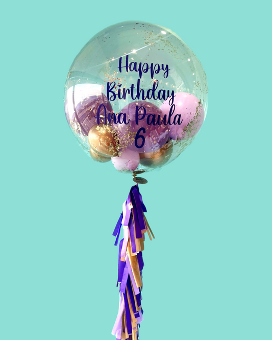 Burbuja con globitos - Happy Birthday Morado