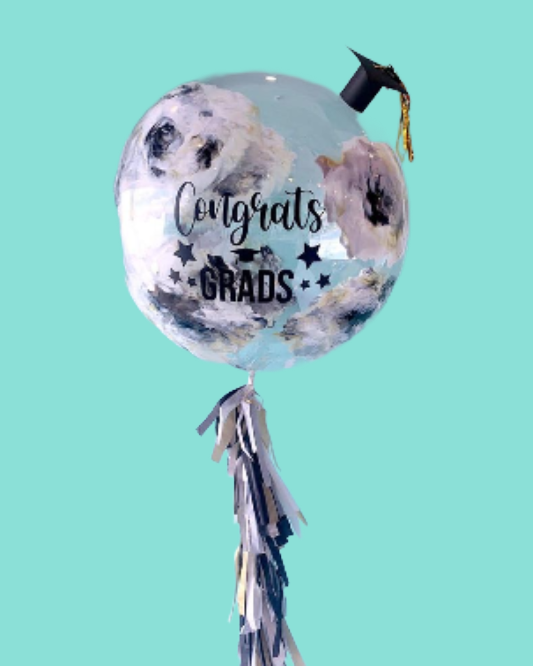 Globo con Pintura Flores y Birrete Graduación