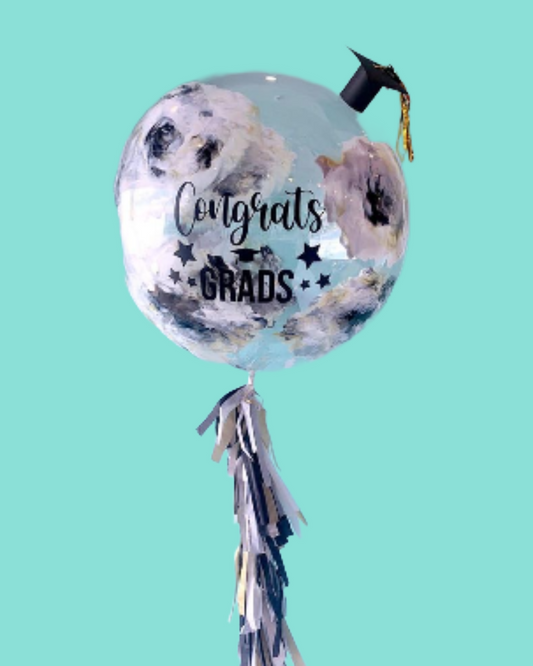 Globo con Pintura Flores y Birrete Graduación